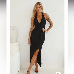 Find Me In Paradise Mesh Halter Maxi Dress Black